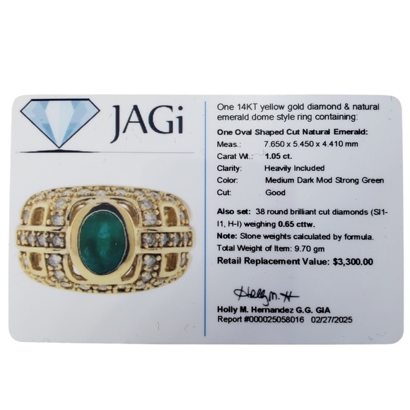 14K Yellow Gold Natural Emerald and Diamond Dome Ring Size 5.75 #21213 - Picture 9 of 9